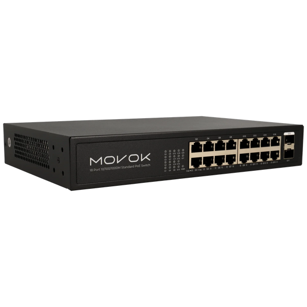 Movok Movok 18 Poorts PoE Gigabit Switch, 16x PoE, 2x Uplink