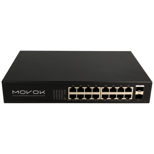 Movok Movok 18 Port PoE Gigabit Switch, 16x PoE, 2x Uplink