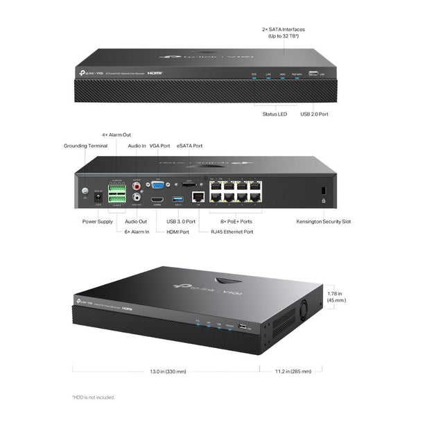 TP-Link TP-Link VIGI NVR2008H-8MP - 8 Kanaals PoE+ NVR