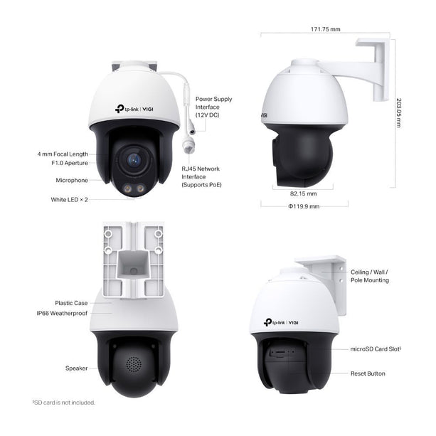 TP-Link VIGI C540S - 4MP Outdoor ColorPro Pan Tilt Camera