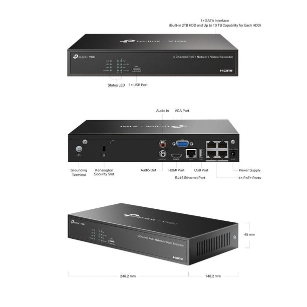 TP-Link VIGI NVR1004H-4P-2TB - 4 Channel PoE NVR with 2TB HDD